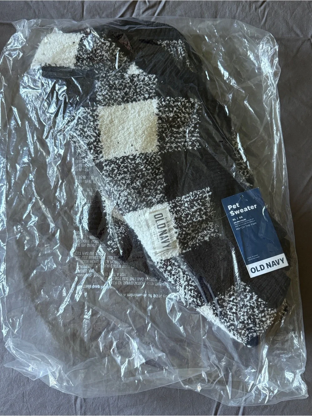 Old Navy Black & White Buffalo Check Pet Sweater